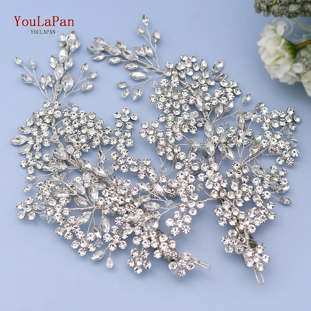 Luxury Crystal Bridal Headpiece Floral Wedding Hair Vine Clip Party Prom Hair Jewelry Brides Hair Accessories - EUFASHIONBAGS