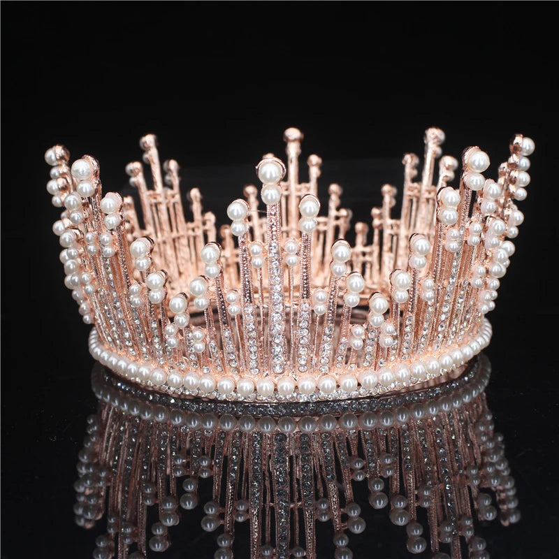 Big Round Tiaras and Crowns Baroque Crystal Wedding Hair Jewelry Accessories Queen Princess Diadem Bridal Women Hair Ornaments - EUFASHIONBAGS