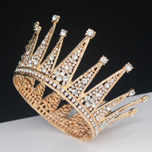 Vintage Crystal Queen King Tiara Crown Bridal Diadem Headpiece Wedding Hair Jewelry Accessories Women Pageant Hair Ornaments