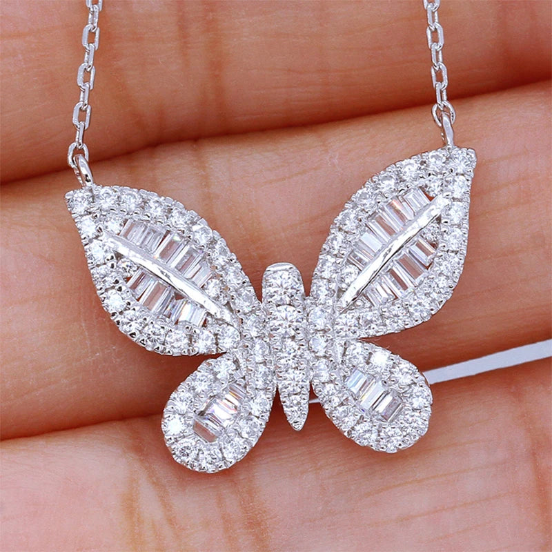 Luxury Butterfly Delicate Pendant Necklace Daily Wear Fashion Item Women Jewelry Inlaid CZ Stone Brilliant Necklace Gifts - EUFASHIONBAGS