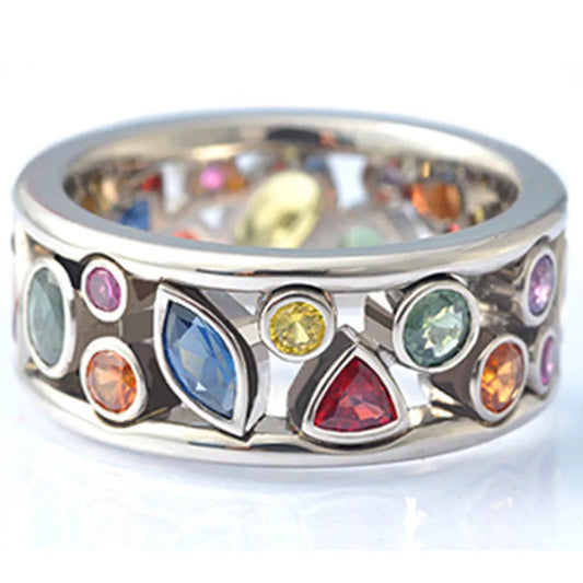 Colorful Women Hollow Out Geometric Stone Rings Cocktail Party Female Finger Ring Fancy Stylish Rings Jewelry Wholesale