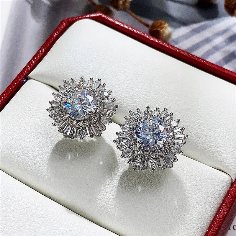 Women Stud Earrings Full Cubic Zirconia Brilliant Wedding Accessories High Quality Ear Piercing Earrings Jewelry