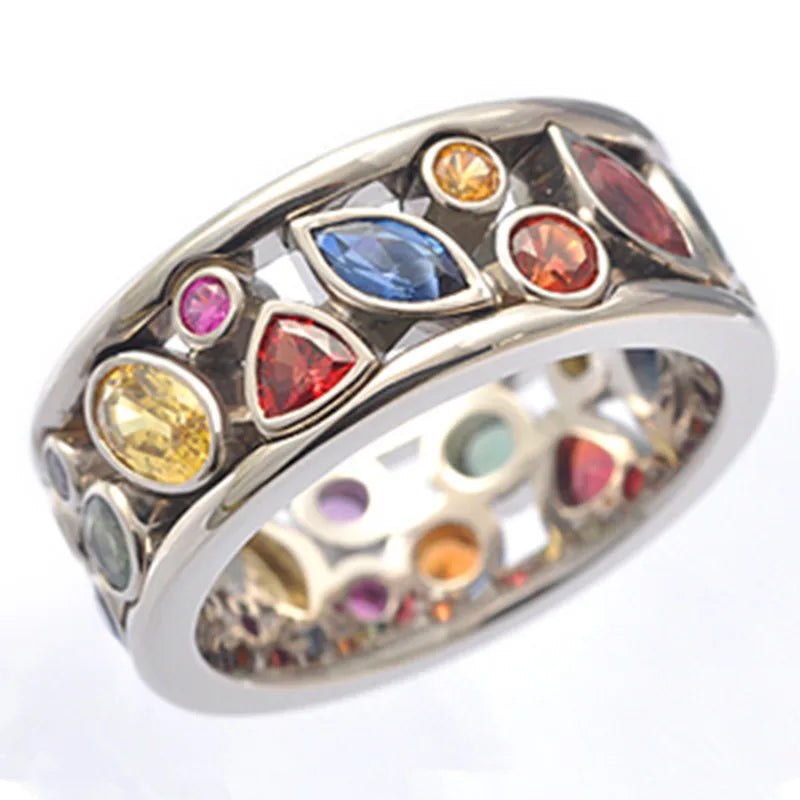 Colorful Women Hollow Out Geometric Stone Rings Cocktail Party Female Finger Ring Fancy Stylish Rings Jewelry Wholesale