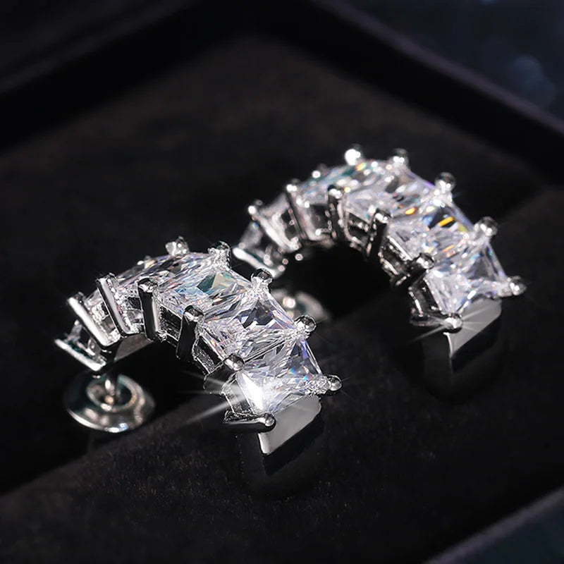 Trendy Stud Earrings for Women Brilliant Rectangle Cubic Zirconia Korean Fashion Jewelry High Quality Drop Shipping