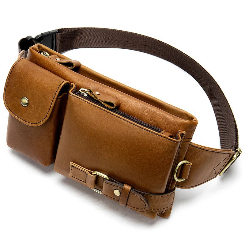 Genuine Leather Waist Packs Men Waist Bags Fanny Pack Belt Bag Phone Bags Travel Waist Pack Male Small Waist Bag Leather - EUFASHIONBAGS