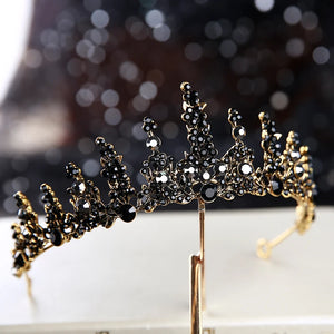 Baroque Retro Black Luxury Bridal Crystal Tiaras Crowns Princess Queen Pageant Prom Rhinestone Veil Tiara Wedding Hair Accessory