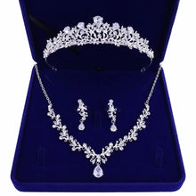 Cargar imagen en el visor de la galería, Luxury Crystal Leaf Bridal Jewelry Sets Rhinestone Crown Tiaras Necklace Earrings Set for Bride African Beads Jewelry Sets Gift