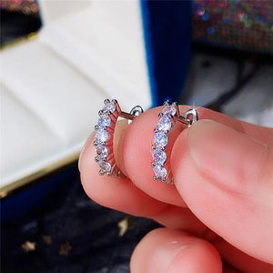 Simple U Shaped Hoop Earrings with Round CZ Stone Stylish Daily Wear Women Accessories Low-key Earrings Versatile Jewelry