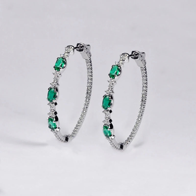 Gorgeous Green CZ Hoop Earrings for Women Wedding Engagement Party Noble Accessories Full Cubic Zirconia Fashion Jewelry