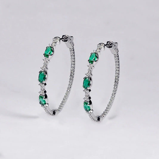 Gorgeous Green CZ Hoop Earrings for Women Wedding Engagement Party Noble Accessories Full Cubic Zirconia Fashion Jewelry