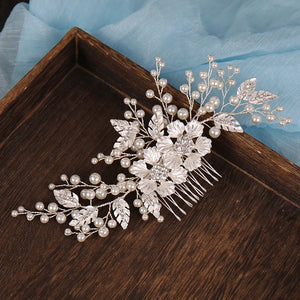 Pearl Leaf Hair Comb Wedding Hair Accessories Bride Hair Ornament For Women Bridal Hair Jewelry Crystal Hair Comb Hairband Gift