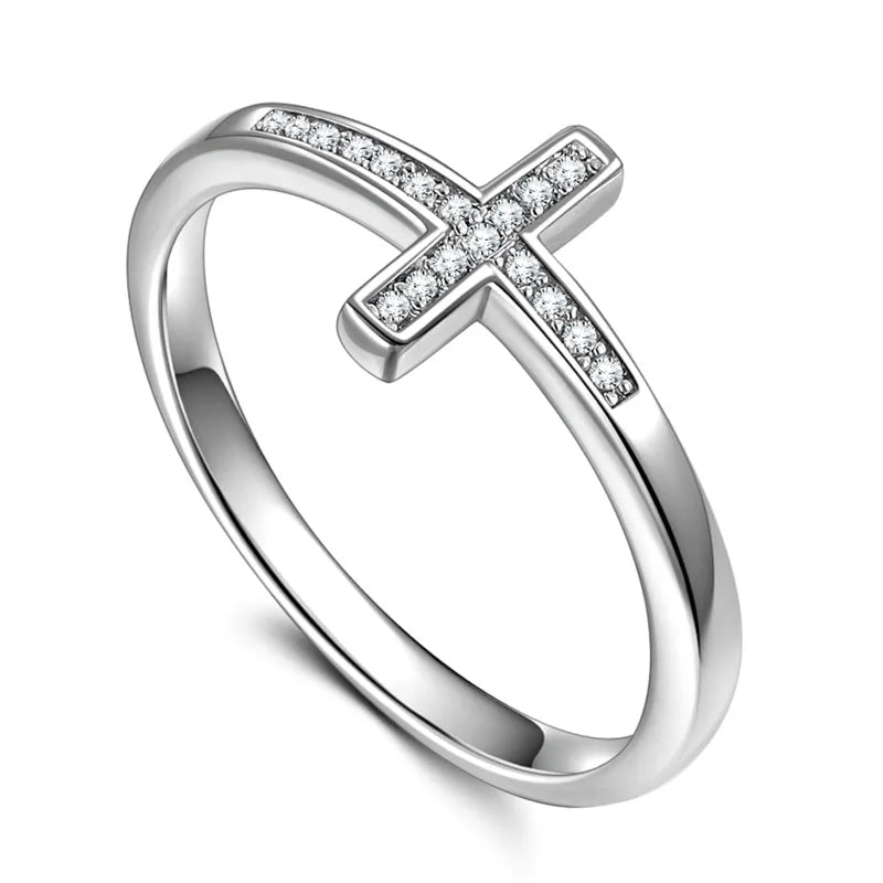 Simple Cross Women Finger Ring Inlaid Shine CZ Stone Daily Wear Fashion Rings Anniversary Girl Gift Versatile Jewelry Hot