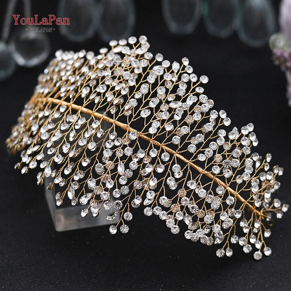 Handmade Crystal Rhinestones Silver Golden Wedding Headband Headpiece Jewelled Headband Wedding Hair Jewelry - EUFASHIONBAGS