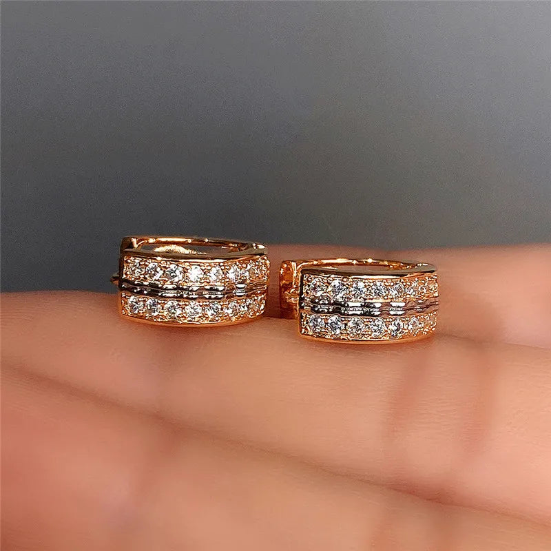 Two Tone Hoop Earrings for Women Micro Paved CZ Hollow Out Pattern Chic Female Earrings Fashion Jewelry