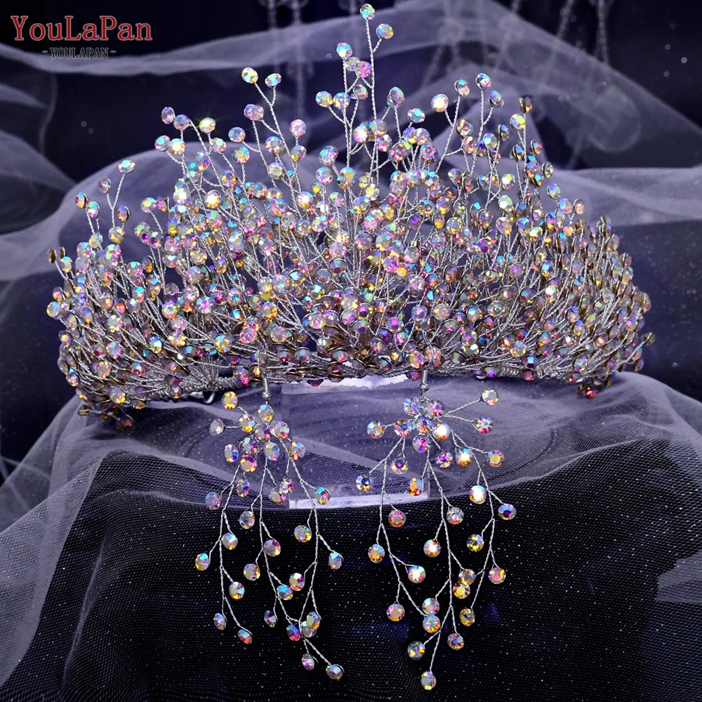 AB Colorful Rhinestone Princess Crown Luxury Crystal AB Bridal Crown Tiaras Fashion Women Hair Accessories HP193P-C - EUFASHIONBAGS