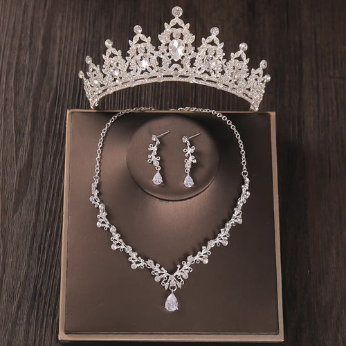 Baroque Costume Bridal Jewelry Sets Rhinestone Crystal Tiara Crown Earrings Necklace Wedding Bride Luxury Jewelry Set Party Gift