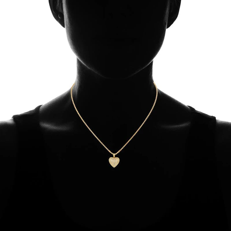 Dazzling Gold Color Full Paved CZ Heart Pendant Women Necklace Female Engagement Jewelry Necklaces Hot Selling - EUFASHIONBAGS