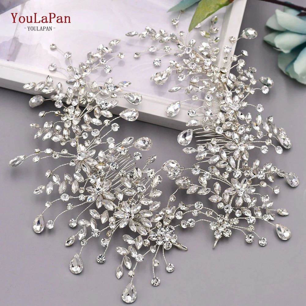 Luxury Crystal Bridal Headpiece Floral Wedding Hair Vine Clip Party Prom Hair Jewelry Brides Hair Accessories - EUFASHIONBAGS