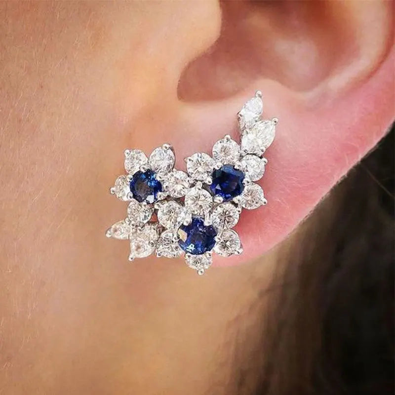 Gorgeous Women's Earrings with Blue/White Round CZ Luxury Female Earrings for Wedding Engagement Party Brilliant Jewelry - EUFASHIONBAGS