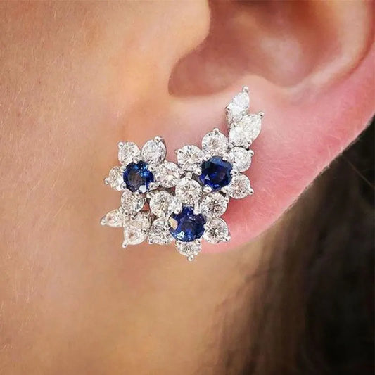 Gorgeous Women's Earrings with Blue/White Round CZ Luxury Female Earrings for Wedding Engagement Party Brilliant Jewelry