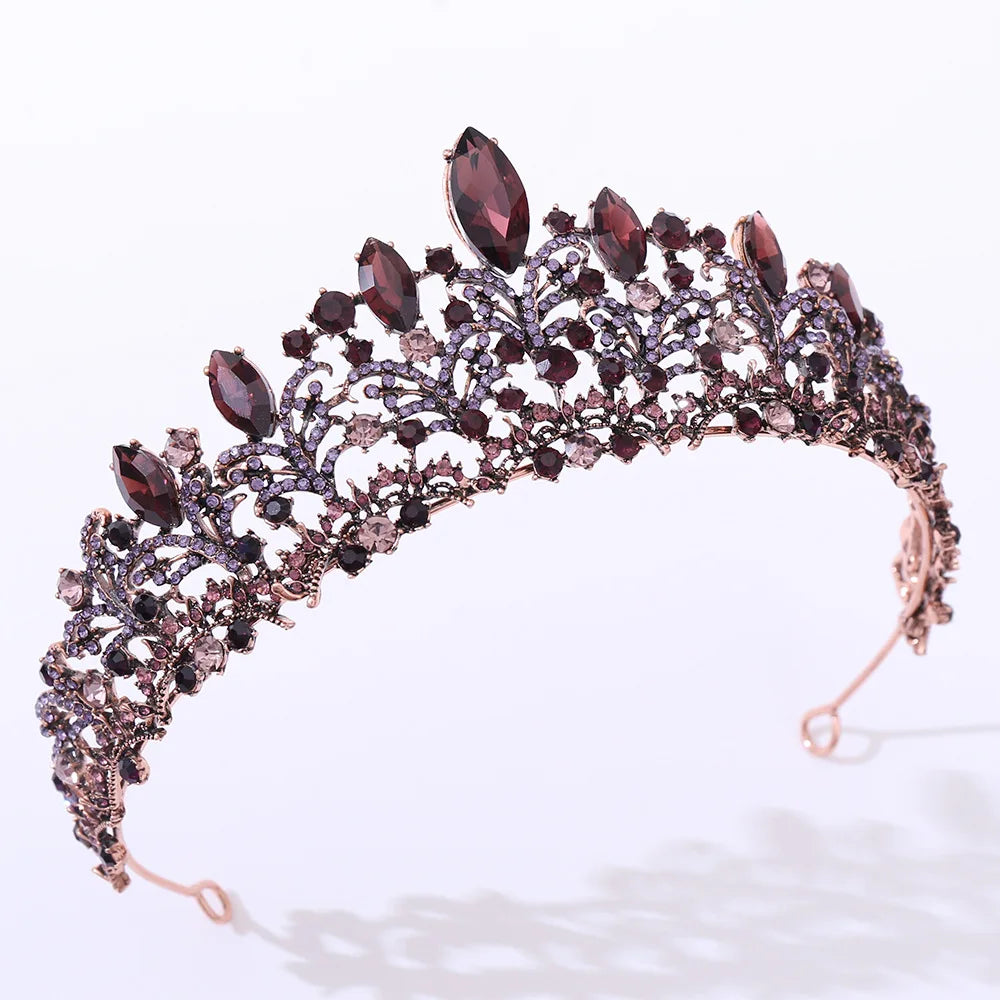 Baroque Retro Violet Purple Black Crystal Bridal Crowns Pageant Diadem Veil Tiaras Bride Noiva Headband Wedding Hair Accessories - EUFASHIONBAGS