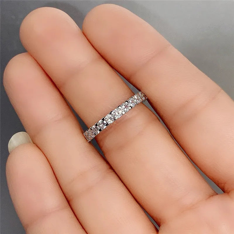 New Trendy Thin Finger Rings Silver Color Band with Shiny Cubic Zirconia Simple Stylish Daily Wear Accessories for Women