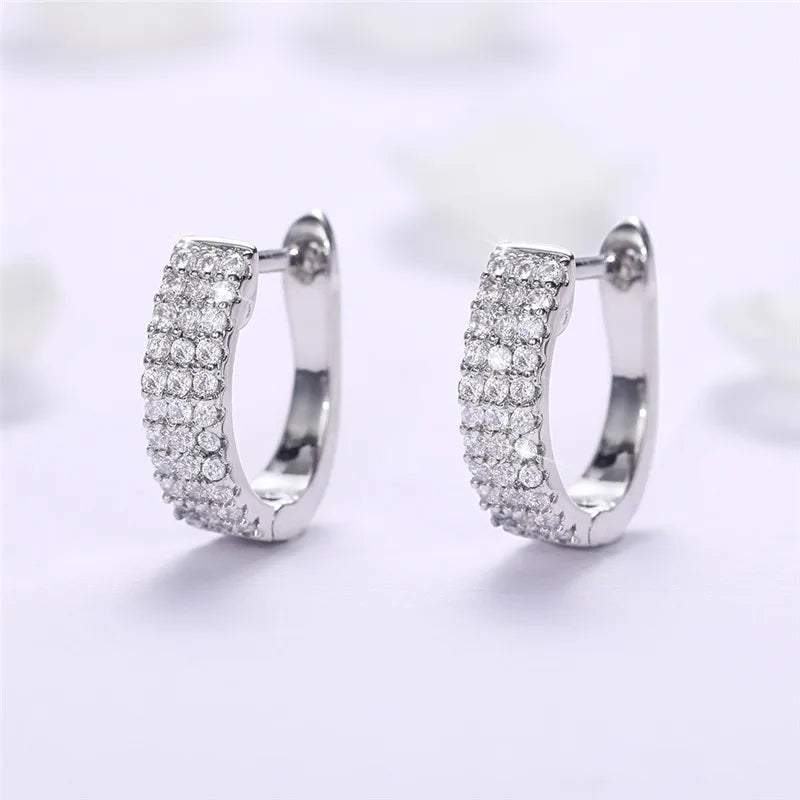 Dainty U Shaped Hoop Earrings for Women Silver Color Circle Earring with Crystal CZ Stone Simple Stylish Female Jewelry