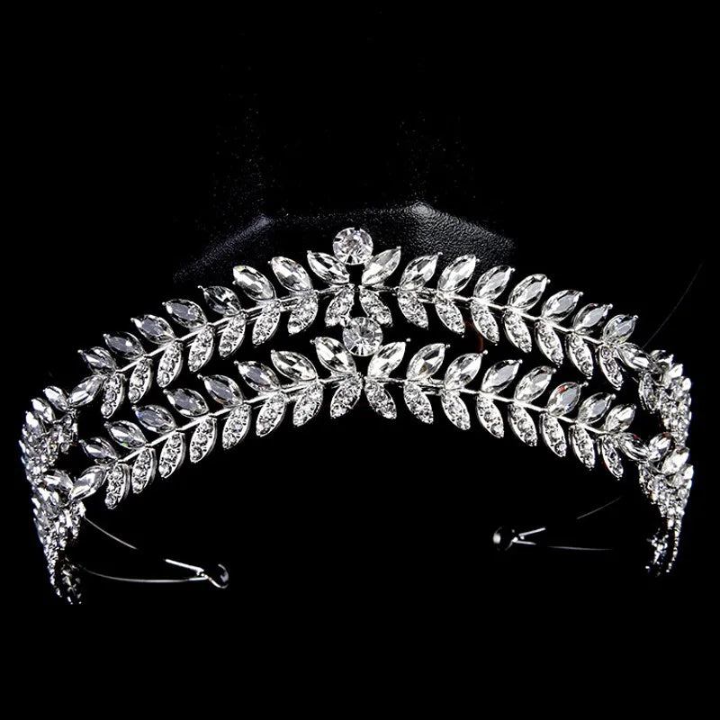 Baroque Handmade Crystal Leaf Double Hairband Luxury Bridal Tiaras Crown Rhinestone Pageant Prom Diadem Wedding Hair Accessories - EUFASHIONBAGS