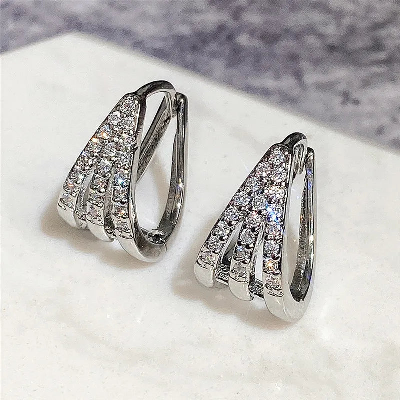 Geometric Hoop Earrings for Women Silver Color with Dazzling CZ Fashion Versatile Girls Earrings Party Daily Wear Jewelry