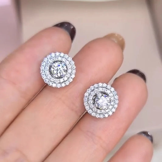 Trendy Dazzling Cubic Zirconia Round Shaped Stud Earrings Women Wedding Party Piercing Accessories Simple Stylish Jewelry