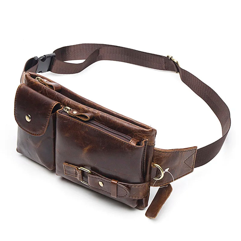 Genuine Leather Waist Packs Men Waist Bags Fanny Pack Belt Bag Phone Bags Travel Waist Pack Male Small Waist Bag Leather - EUFASHIONBAGS