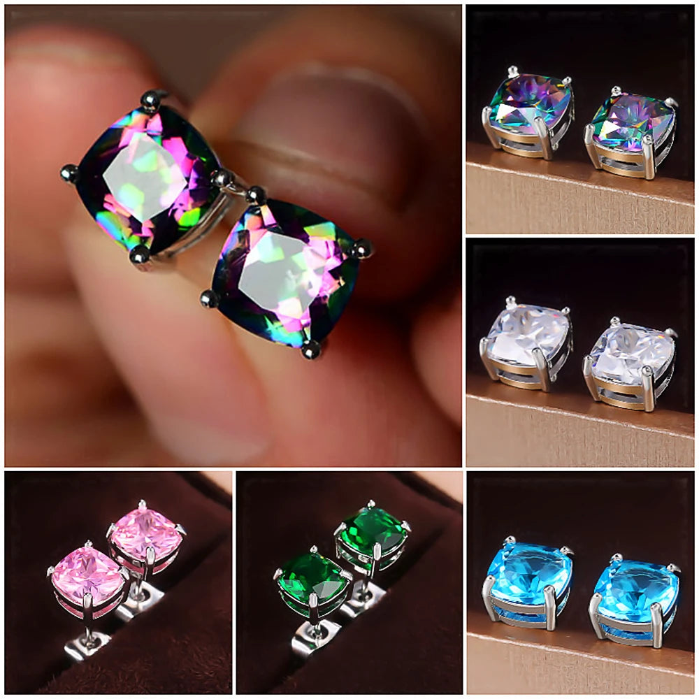 Luxury Solitaire Cubic Zirconia Stud Earrings 5 Colors Dazzling CZ Simple Versatile Women Wedding Band Earring Jewelry