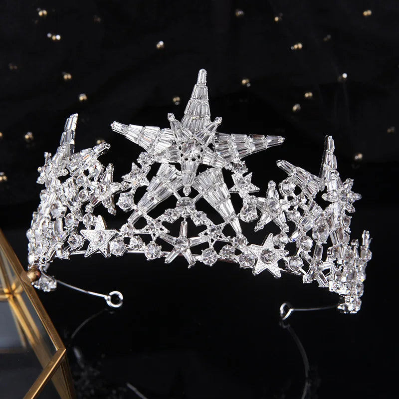 Baroque Luxury Sparkling Crystal Star Bridal Tiaras Crown Big Rhinestone Pageant Diadema Bride Headband Wedding Hair Accessories - EUFASHIONBAGS