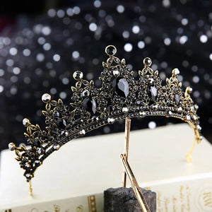 Baroque Retro Black Luxury Bridal Crystal Tiaras Crowns Princess Queen Pageant Prom Rhinestone Veil Tiara Wedding Hair Accessory