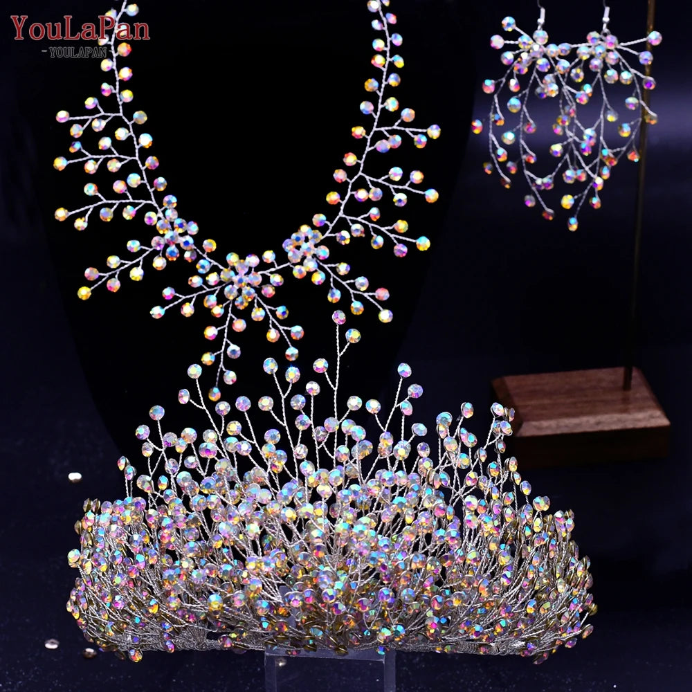 AB Colorful Rhinestone Princess Crown Luxury Crystal AB Bridal Crown Tiaras Fashion Women Hair Accessories HP193P-C - EUFASHIONBAGS