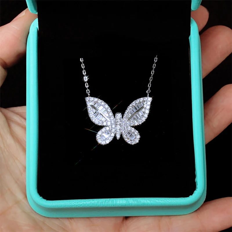 Luxury Butterfly Delicate Pendant Necklace Daily Wear Fashion Item Women Jewelry Inlaid CZ Stone Brilliant Necklace Gifts - EUFASHIONBAGS