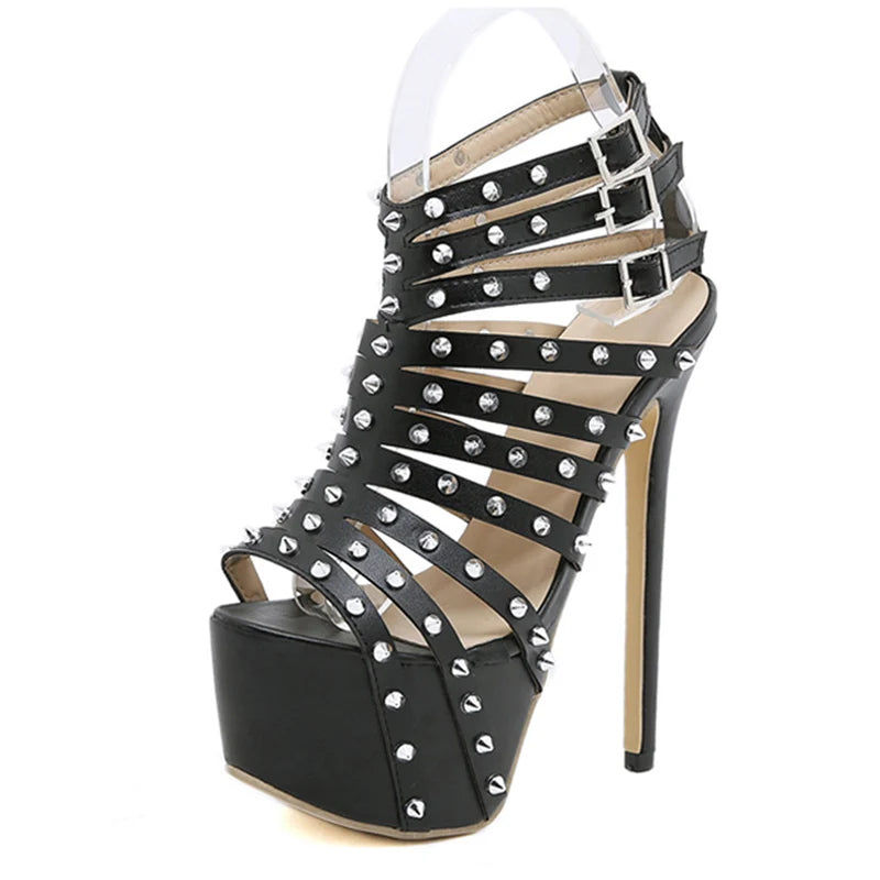 2025 New Summer Platform High Heels Sandals Women Sexy Peep Toe Pumps Fashion Rivet Decoration Party Pole Dance Shoes