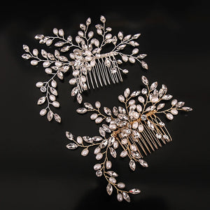 Crystal Rhineston Pearl Bridal Hair Comb Wedding Hair Accessories Head Ornaments Women Tiara Pearl Hair Comb Jewelry Headpiece