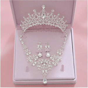 Hot Sale Rhinestone Crystal Wedding Bridal Jewelry Sets Women Bride Tiara Crowns Earring Necklace Set Wedding Hair Accessories