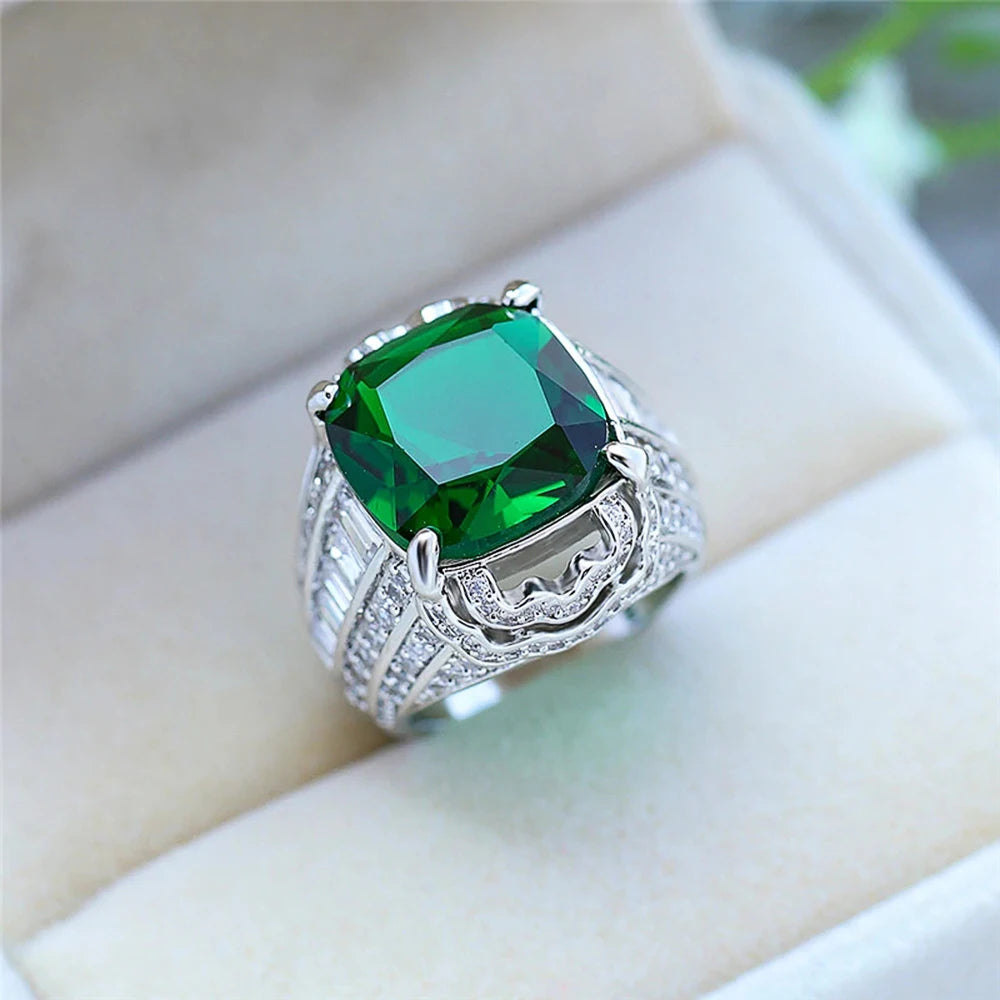 Square Green Stone Women Wedding Rings Micro Paved Shiny CZ Noble Lady Engagement Party Ring Fashion Jewelry - EUFASHIONBAGS