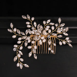 Crystal Rhineston Pearl Bridal Hair Comb Wedding Hair Accessories Head Ornaments Women Tiara Pearl Hair Comb Jewelry Headpiece