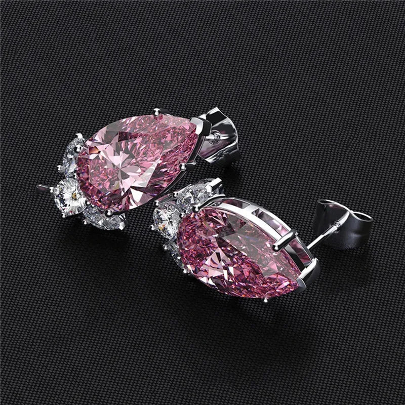 Teardrop CZ Stud Earrings Bridal Wedding Engagement Accessories Pink/Blue Women Earrings Fashion Jewelry