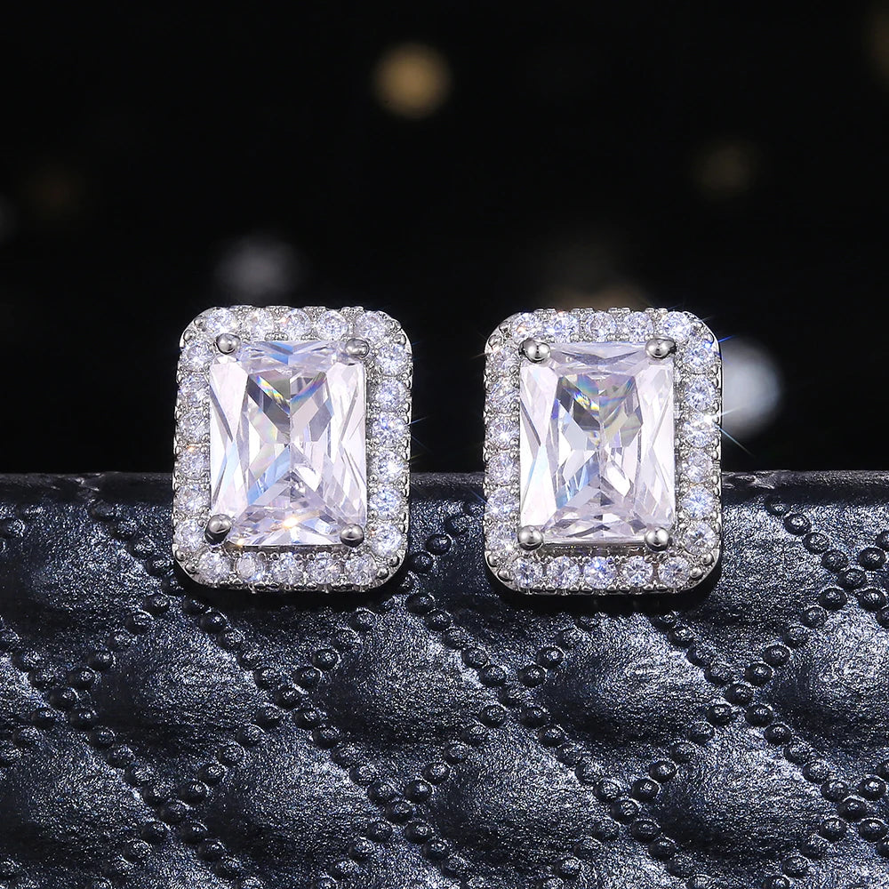 Delicate Women Stud Earrings Square Shape Shiny Cubic Zircon Luxury Earring for Party Nice Present Female Fashion Jewelry