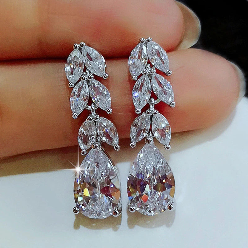 Women Drop Earring Crystal Zircon Gorgeous Girl Wedding Party Fashion Jewelry High Quality New Arrival Earrings