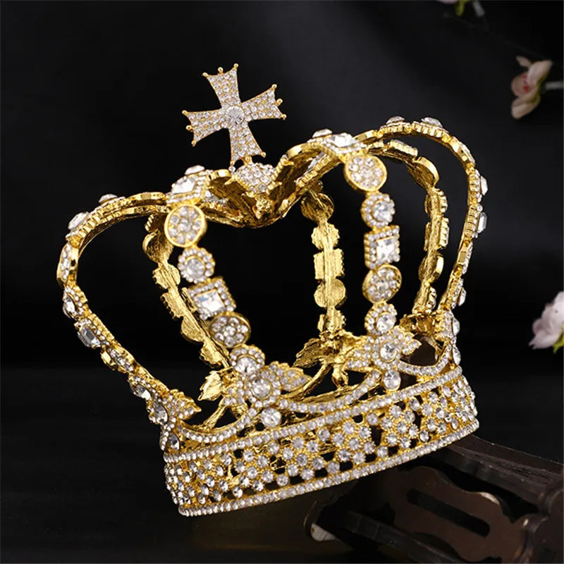 Male Cross Crown Baroque Bridal Wedding Crown Royal Queen King Tiara Birthday Party Hair Jewelry Accessories Prom Pageant Diadem - EUFASHIONBAGS