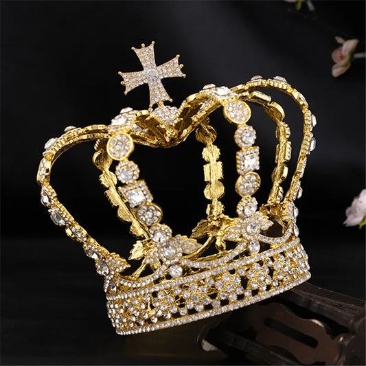 Male Cross Crown Baroque Bridal Wedding Crown Royal Queen King Tiara Birthday Party Hair Jewelry Accessories Prom Pageant Diadem - EUFASHIONBAGS