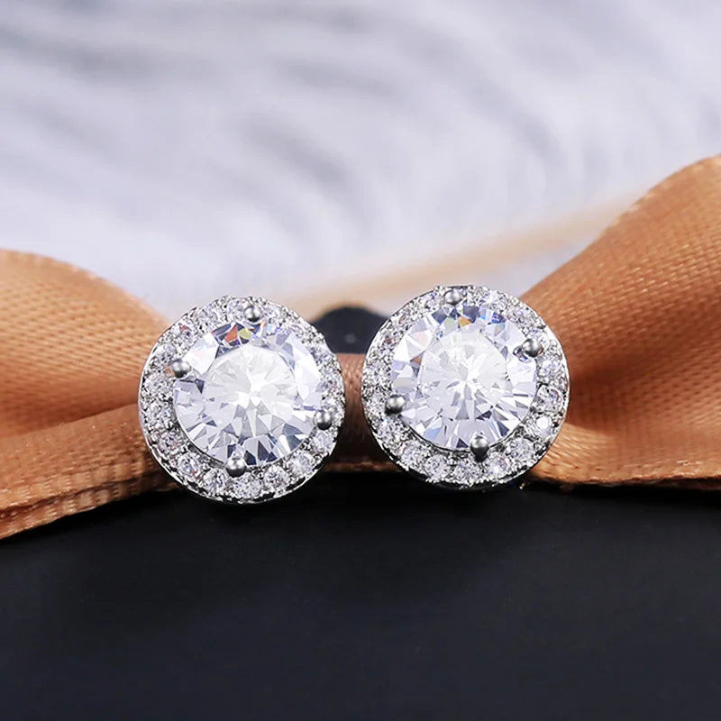 Classic Round Cubic Zirconia Prong Setting Women's Stud Earring 6 Color Delicate Wedding Engagement Evening Party Jewelry