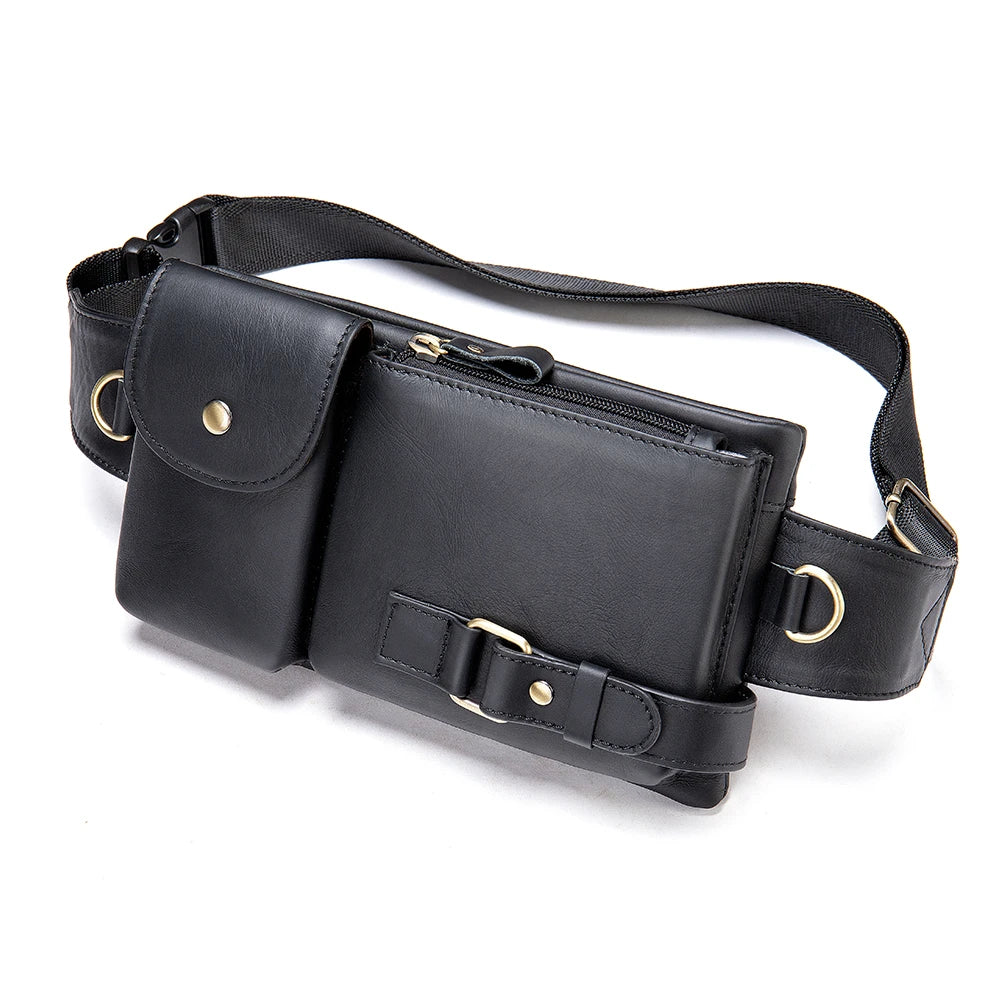 Genuine Leather Waist Packs Men Waist Bags Fanny Pack Belt Bag Phone Bags Travel Waist Pack Male Small Waist Bag Leather - EUFASHIONBAGS