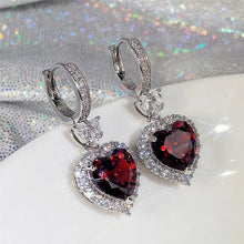 Charger l&#39;image dans la galerie, Blue/Garnet Heart Cubic Zirconia Wedding Earrings for Women Eternity Love Earrings Engagement Accessories Fashion Jewelry