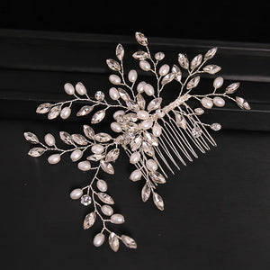 Crystal Rhineston Pearl Bridal Hair Comb Wedding Hair Accessories Head Ornaments Women Tiara Pearl Hair Comb Jewelry Headpiece